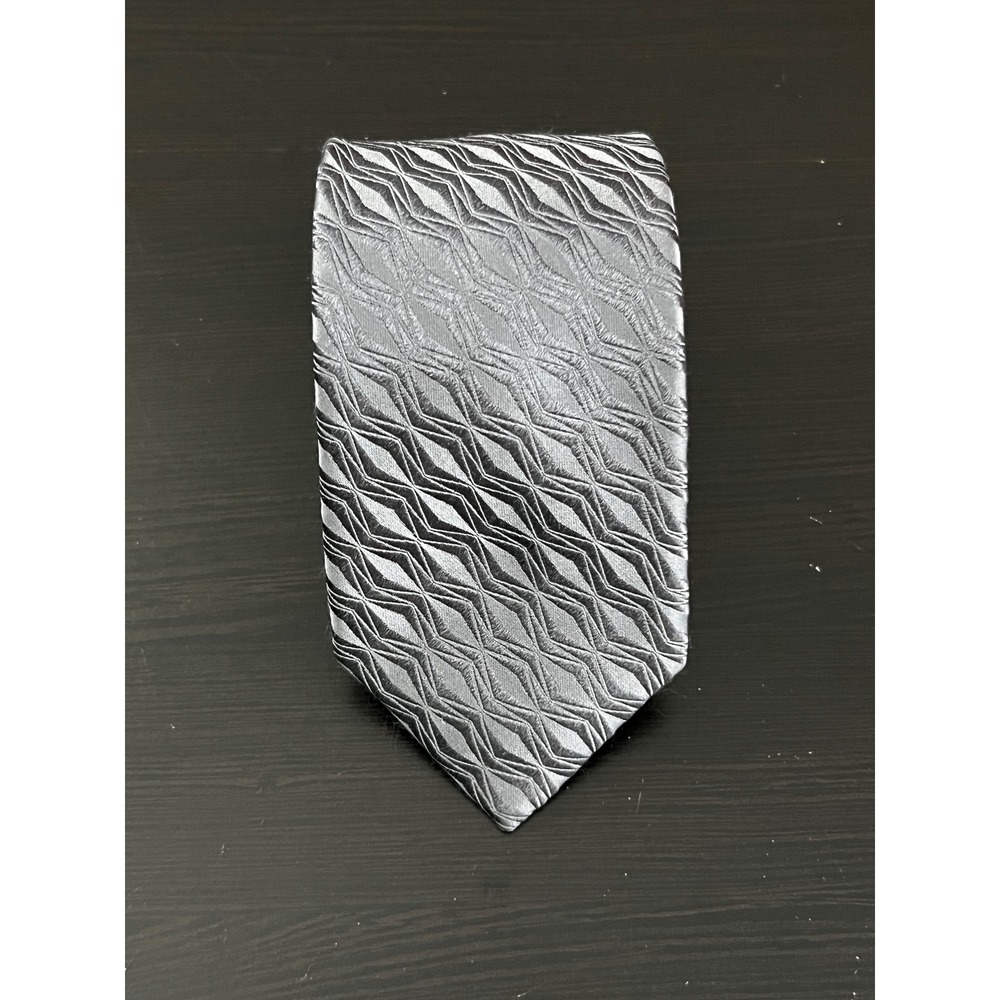Bugatchi Mens Silk Tie Silver Grey Textured Geometric Diamond Made in Italy